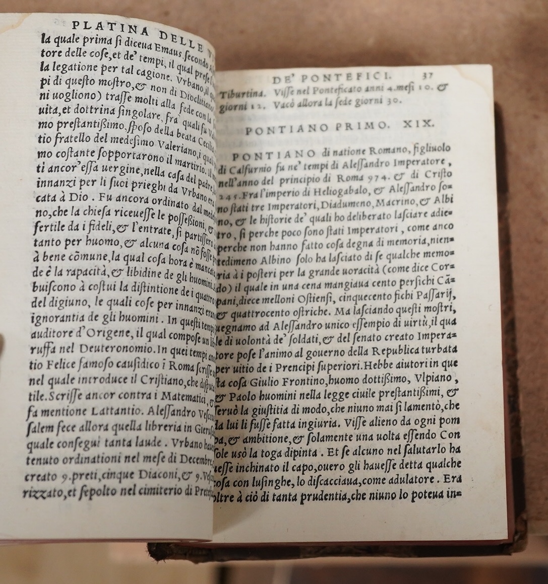 Platina, Delle Vite de’ pontefici … (The Lives of the Pontifs), publ. In Vinegia, per Giovan Bonelli, 1552, 8vo. later rebound